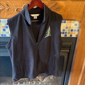 Women's Black Fleece Vest with Tree Embroidery - Soft Layering Vest